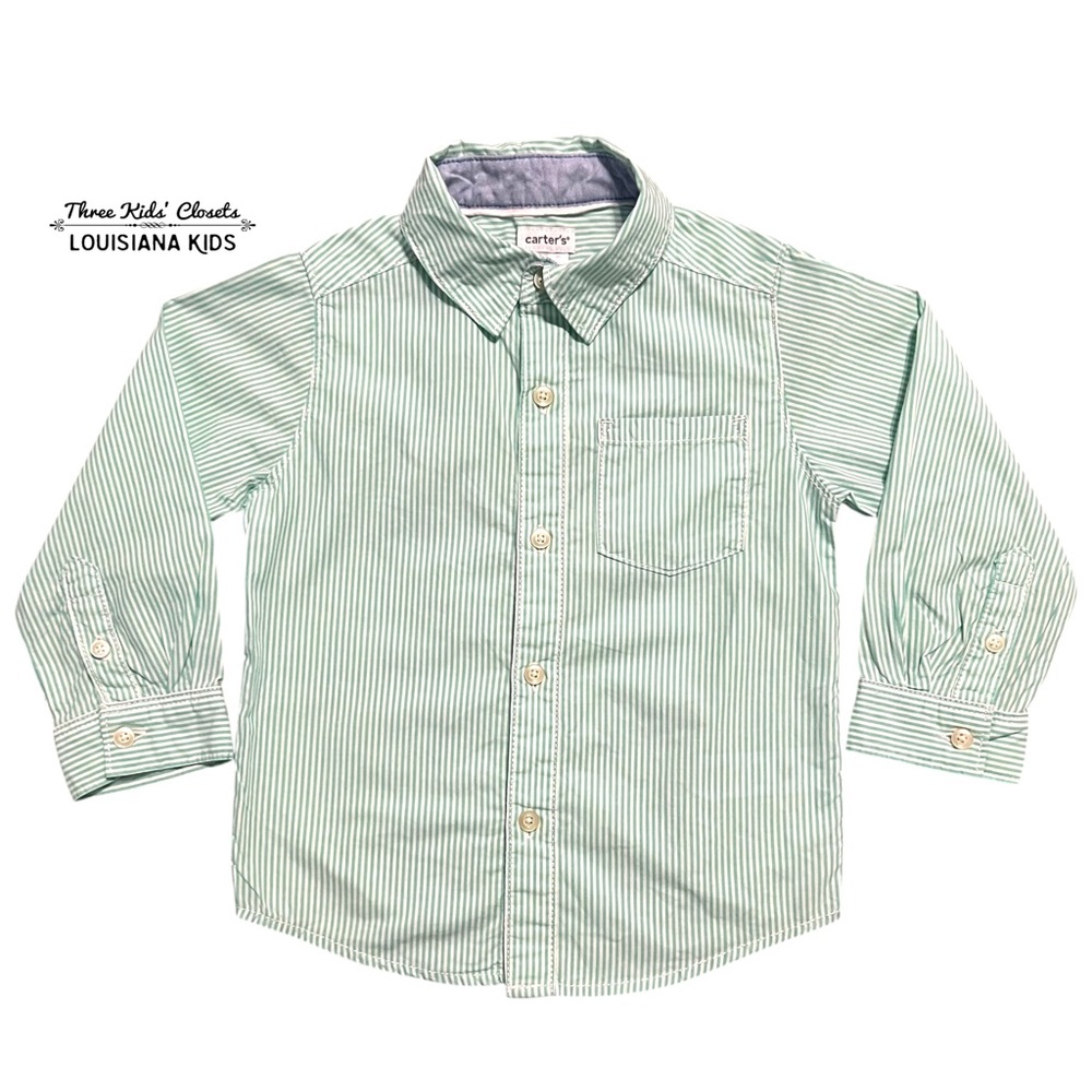 Carter's 24m Green Seersucker Striped Button Down Shirt